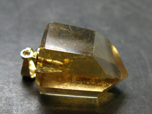 Natural Unheated Citrine Sterling Silver Gold Plated Pendant from Brazil - 1.1" - 5.63 Grams