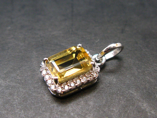 Yellow Citrine Gem Facetted Sterling Silver Pendant From Brazil With CZ - 0.6" - 1.21 Grams