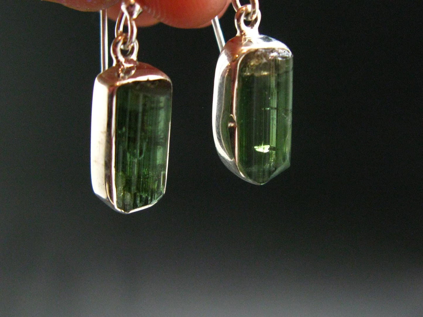 Watermelon Tourmaline Sterling Silver Earrings from Brazil - 1.2" - 3.94 Grams