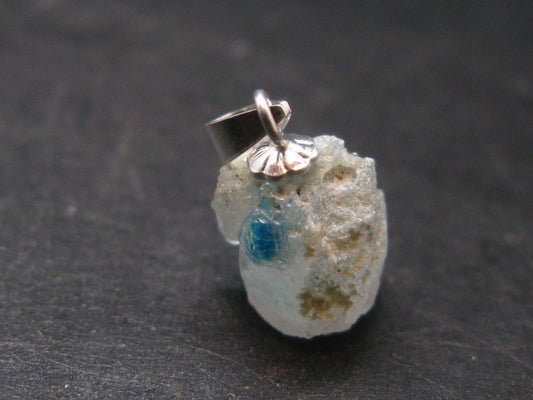 Rare Raw Blue Euclase Gem Crystal Silver Pendant from Zimbabwe - 0.6" - 1.45 Grams