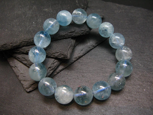 Blue Topaz Genuine Bracelet ~ 7.5 Inches ~ 14mm Round Beads