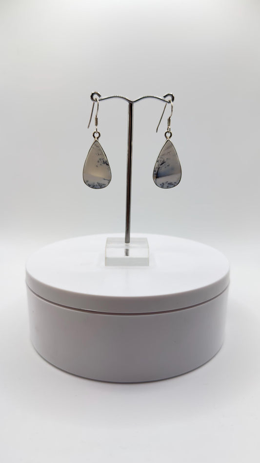 Elegant Moss Agate Teardrop Dangle Earrings – Natural Scenic Stone Jewelry
