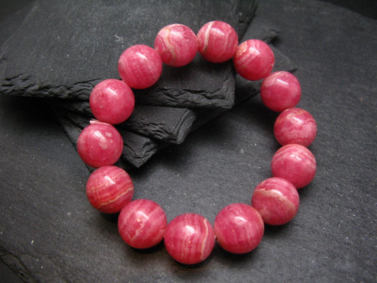 Rhodochrosite Genuine Bracelet ~ 7 Inches ~ 15mm Round Beads