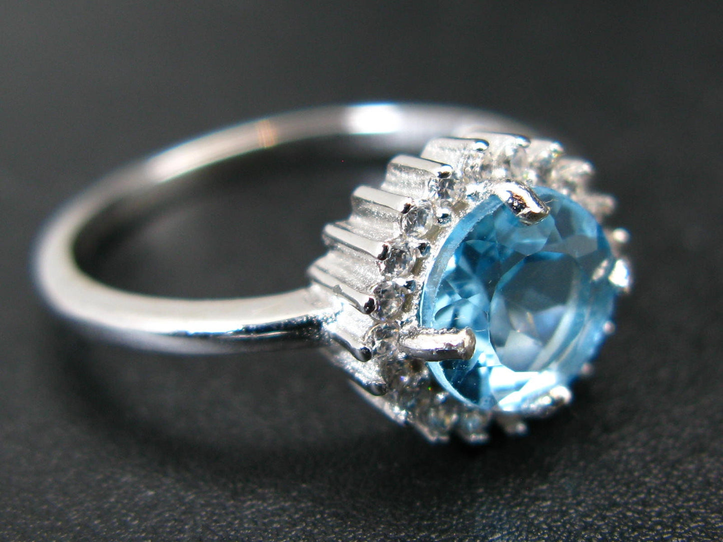 Natural Faceted Swiss Blue Toapz 925 Sterling Silver Set Ring Earring Necklace with CZ