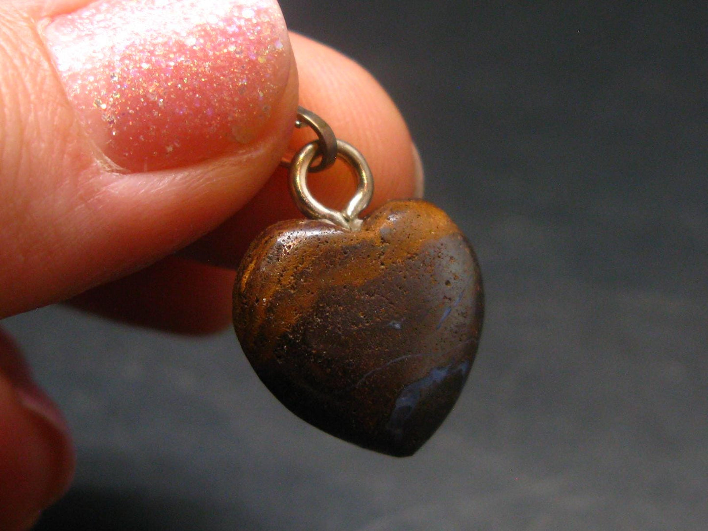 Very Rare Heart Boulder Opal Sterling Silver Pendant Necklace From Australia - 1.0" - 2.60 Grams