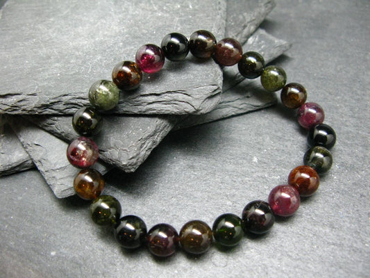 Watermelon Bicolor Tourmaline Genuine Bracelet ~ 7 Inches ~ 9mm Round Beads