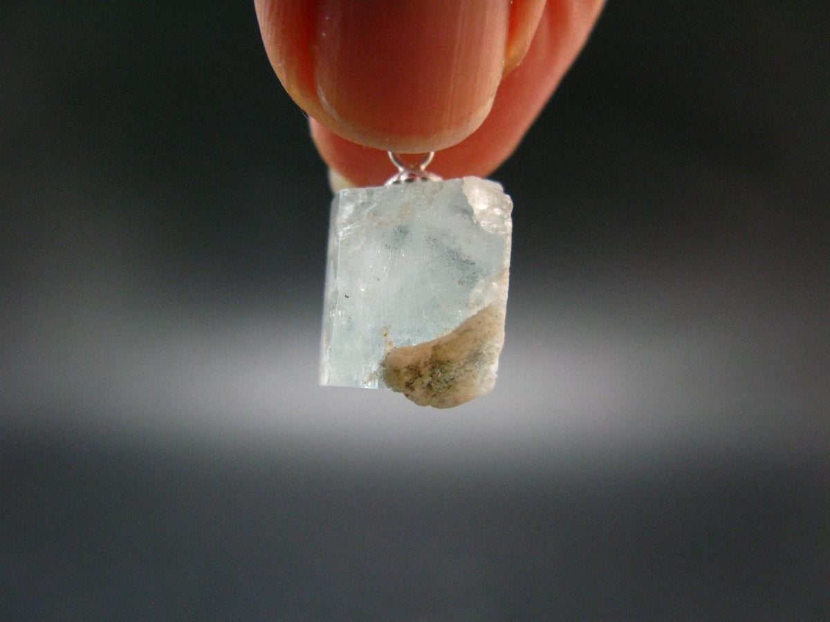Aquamarine Gem Sterling Silver Pendant From Brazil - 0.8" - 2.81 Grams