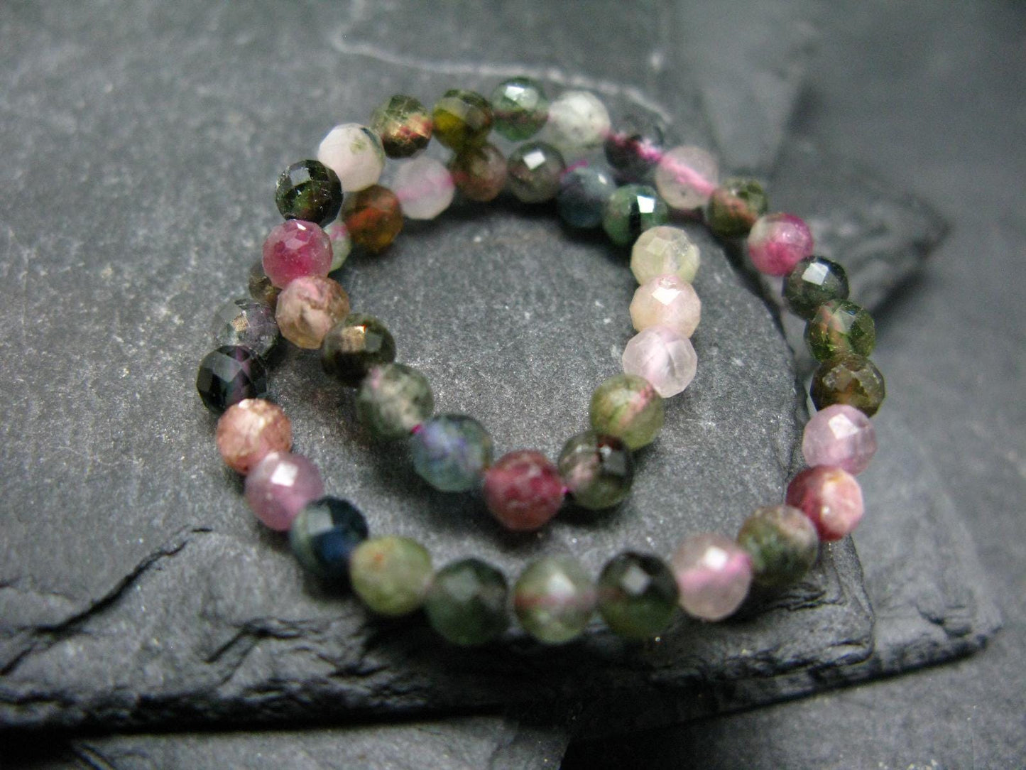 Watermelon Tourmaline Genuine Bracelet ~ 7 Inches ~ 4mm Facetted Stones