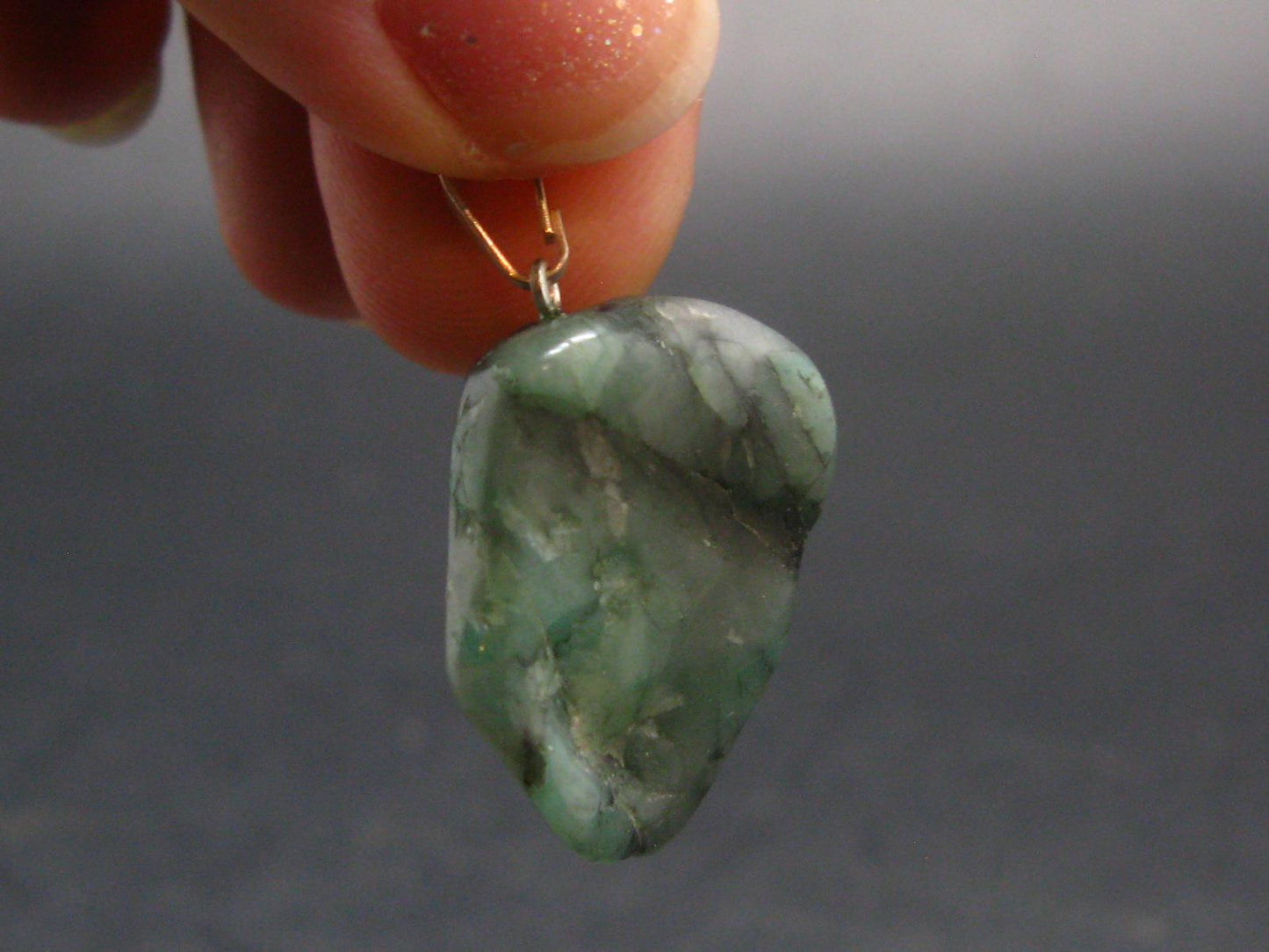 Natural Emerald Tumbled Stone Silver Pendant from Brazil - 1.1" - 4.29 Grams