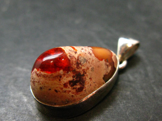 Fire Opal Sterling Silver Pendant From Mexico - 1.2" - 6.42 Grams