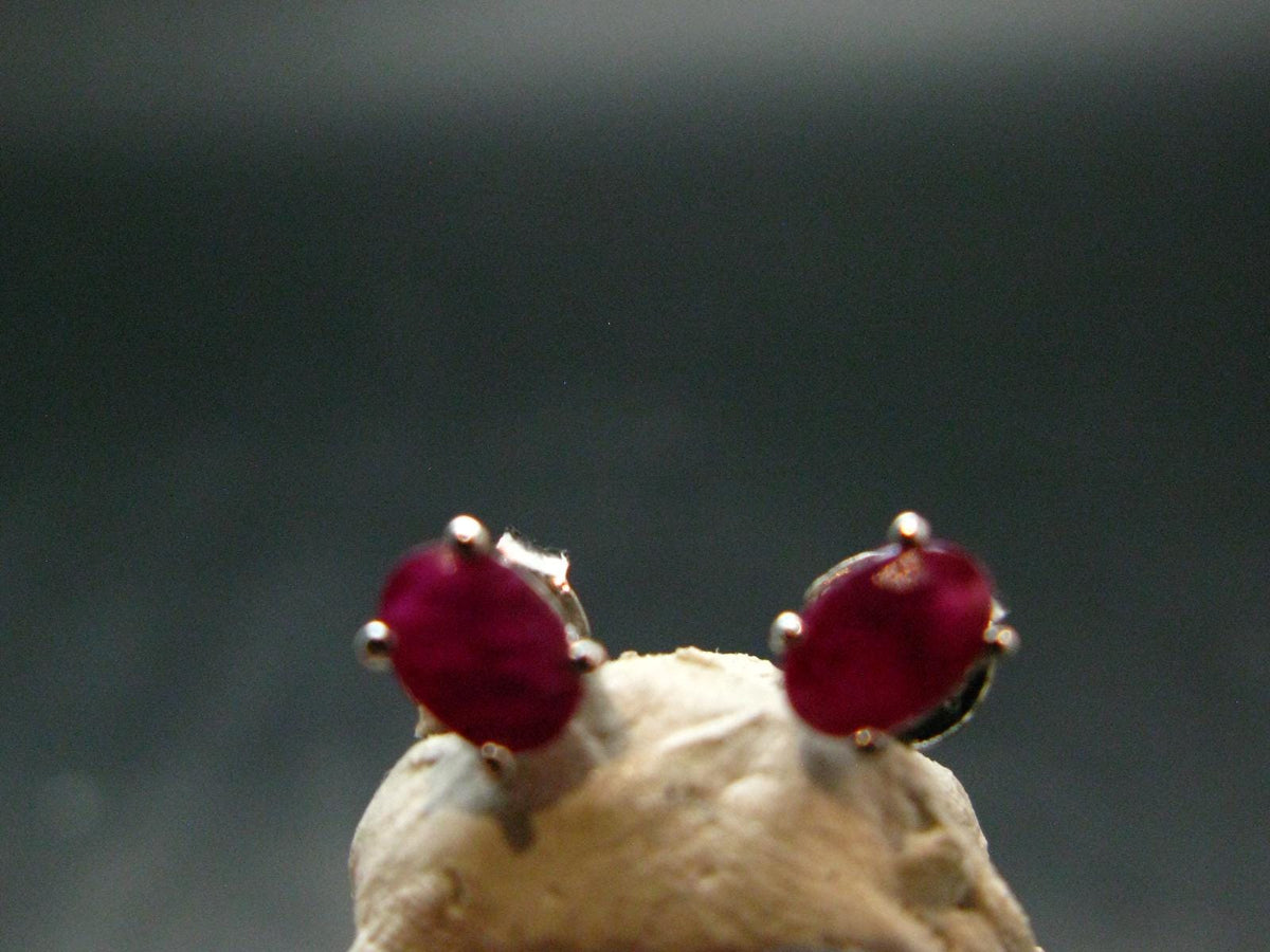 Ruby Faceted Stud Earrings In Sterling Silver - 1.23 Grams