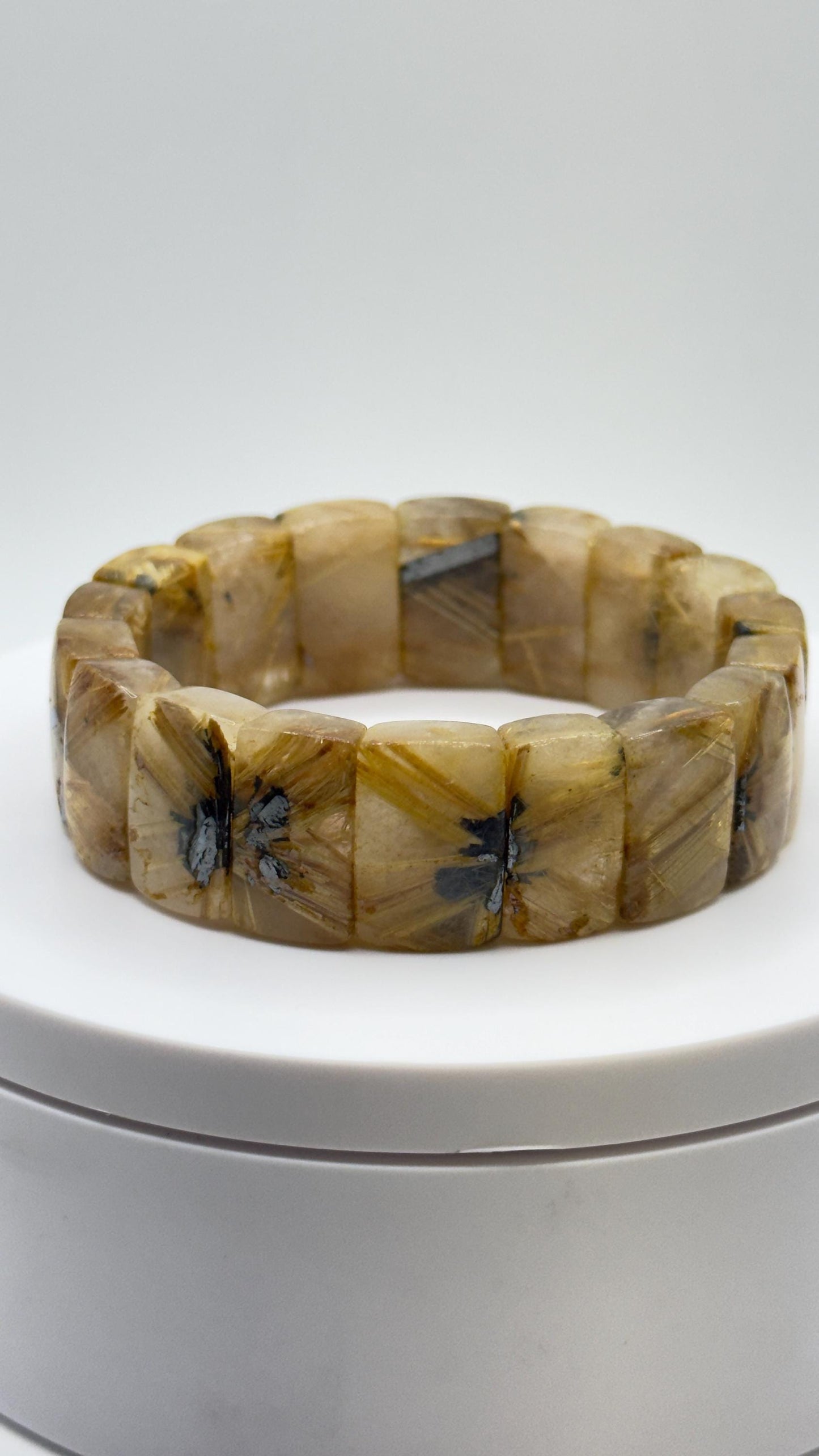 Golden Rutilated Quartz Tile Bracelet – Natural Crystal Statement Jewelry