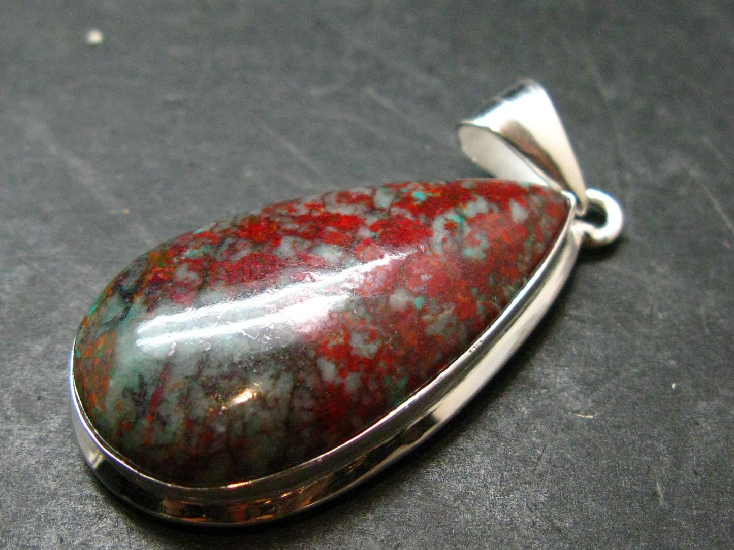 Crimson Cuprite w/ Chrysocola Silver Plated Pendant from Mexico - 1.9" - 9.87 Grams