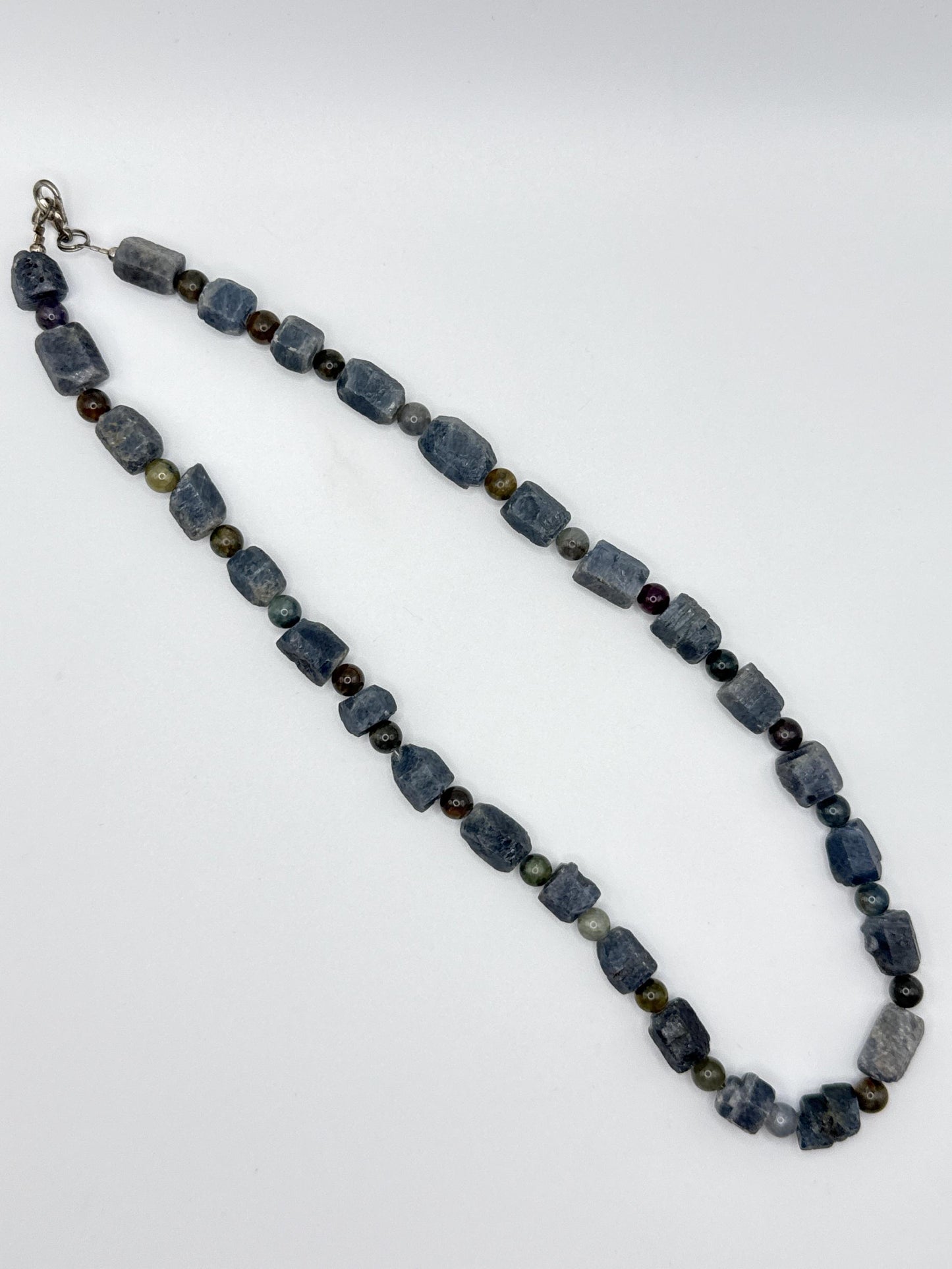 Raw Blue Sapphire Beaded Necklace: Natural Gemstone Healing Crystal