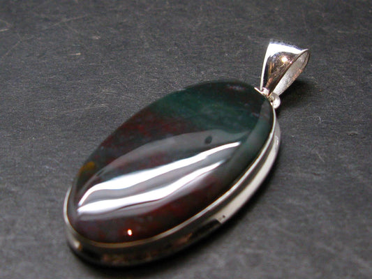 Bloodstone Silver Plated Pendant From India - 1.8" - 8.0 Grams