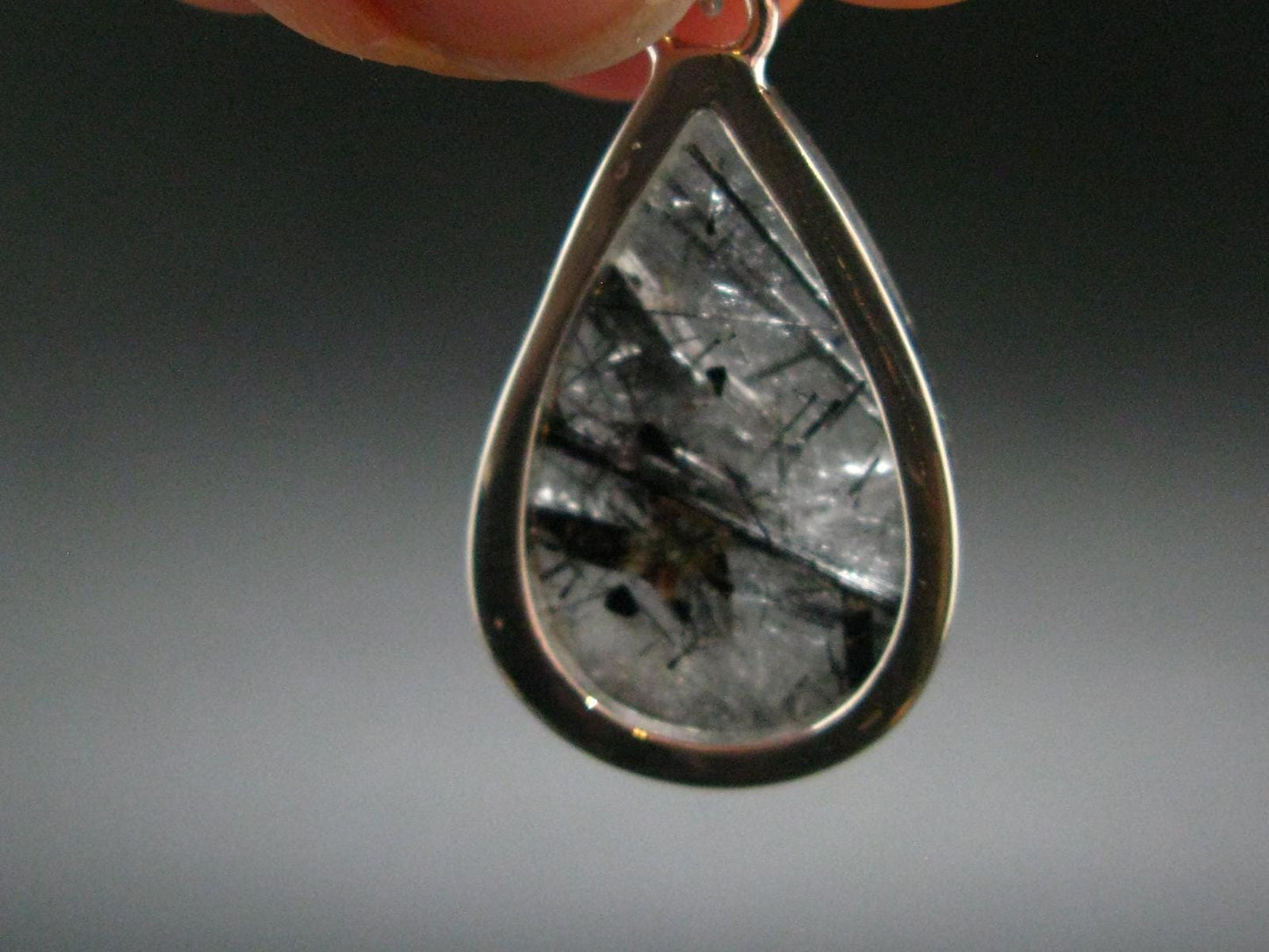 Large Tourmalinated Quartz Crystal Silver Pendant From Brazil - 1.4" - 5.83 Grams