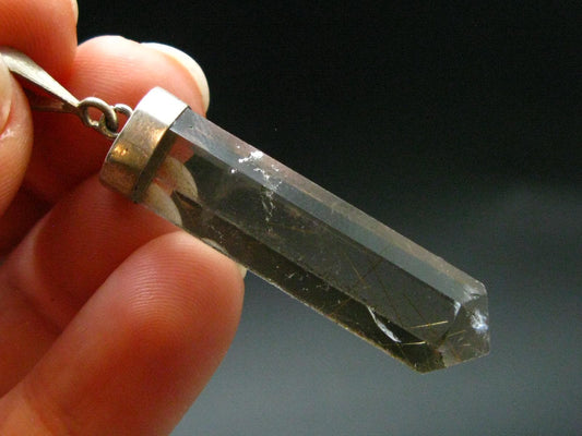 Fine Rutilated Quartz Crystal Silver Pendant from Brazil - 2.0" - 6.64 Grams