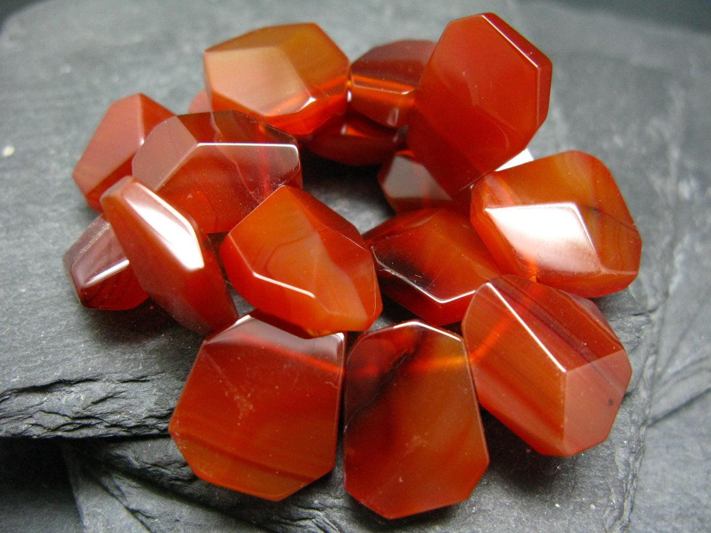 Carnelian Genuine Bracelet ~ 7 Inches ~ 18mm Facetted Beads