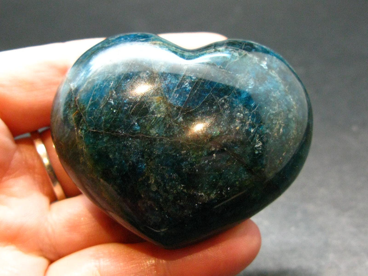 Neon Blue Apatite Tumbled Heart from Madagascar - 109.08 Grams - 1.8"