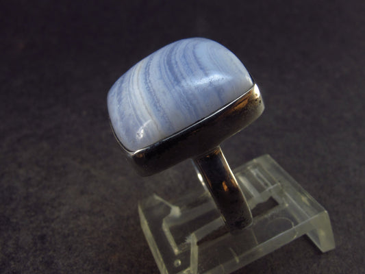 Gem of Ecology!! Natural Soft Blue Lace Agate Holly Agate Silver Ring from Namibia - 5.6 Grams - Size 5