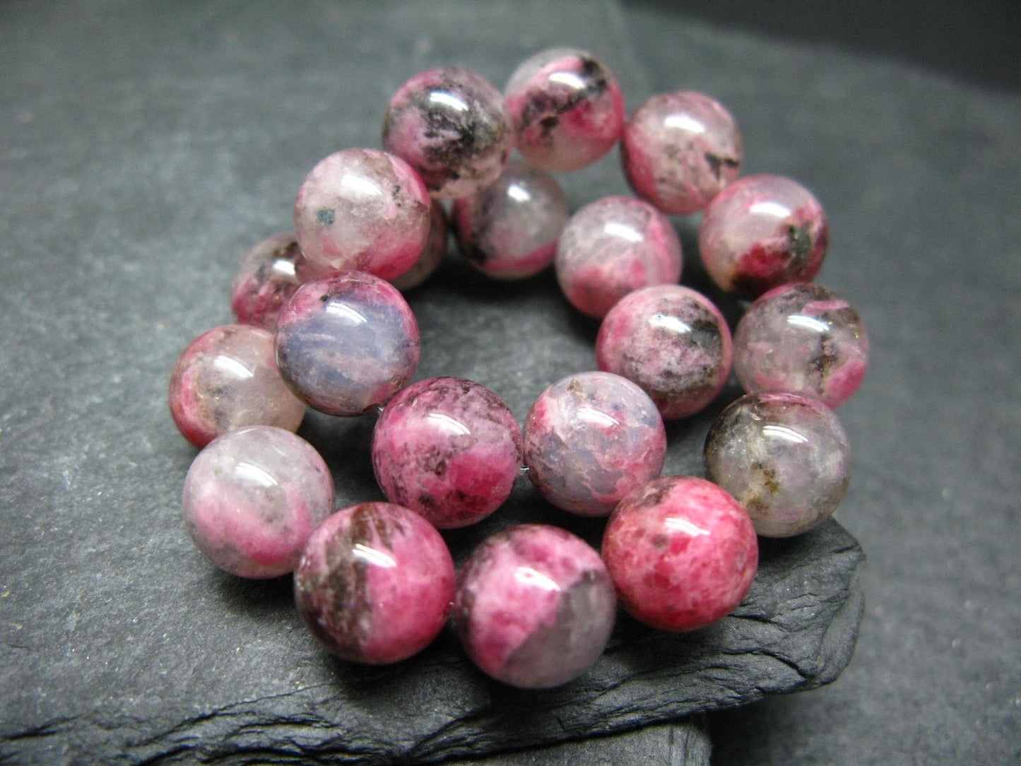 Rhodonite in Quartz Genuine Bracelet ~ 7 Inches ~ 10mm Round Beads