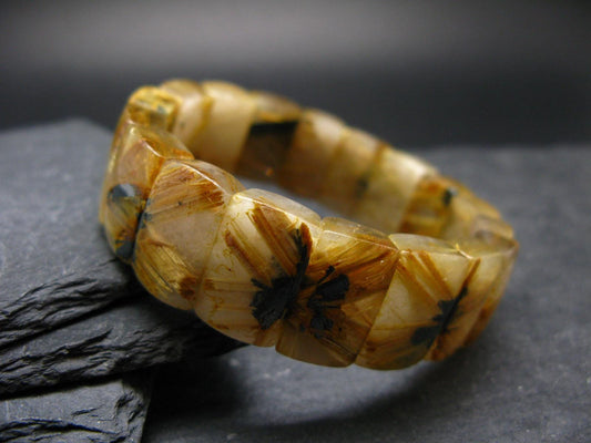 Rutilated Quartz (Rutile & Hematite) Genuine Bracelet ~ 7 Inches ~ 18mm Oval Beads
