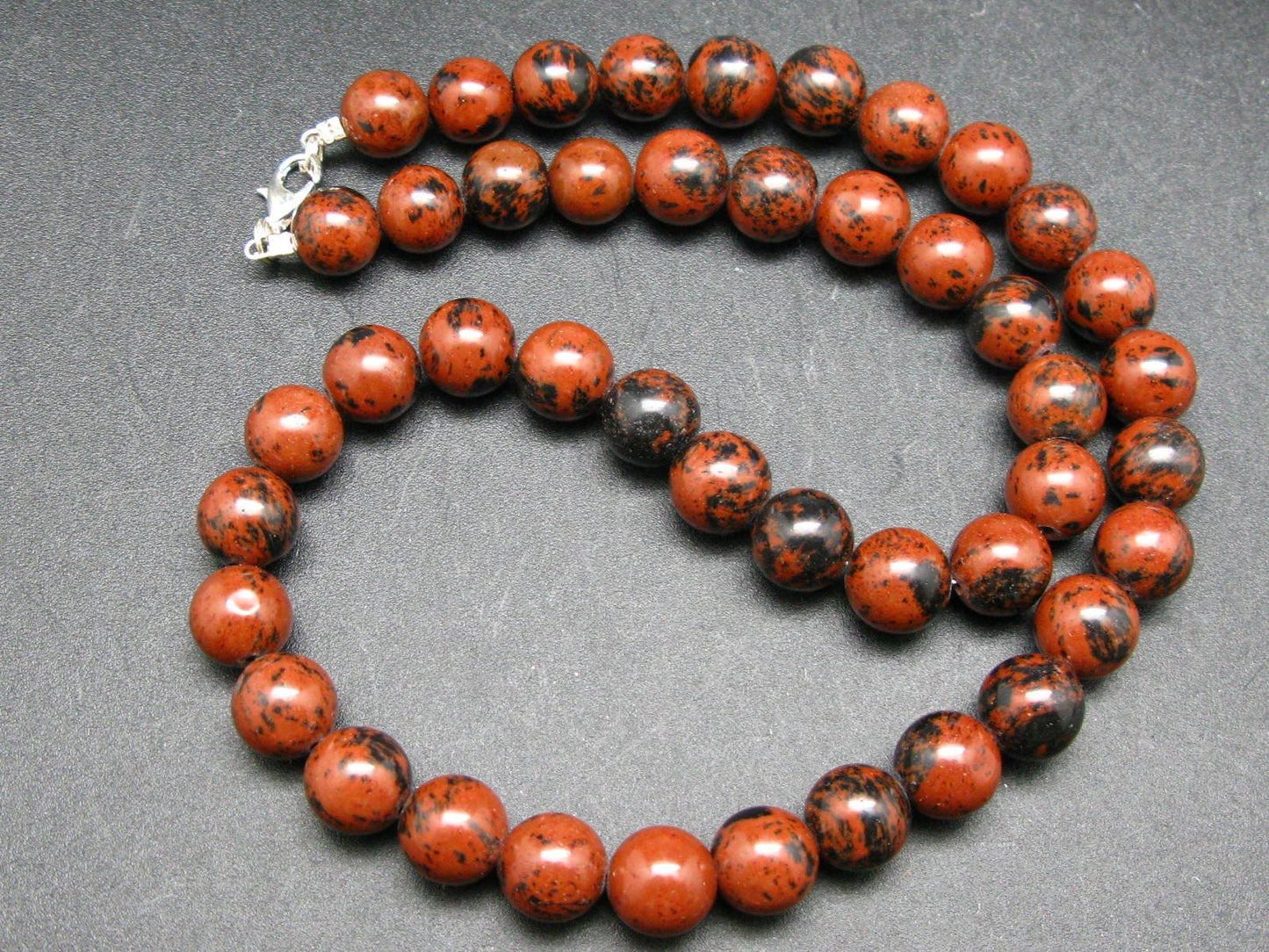 One-of-A-Kind!! Genuine Mahogany Obsidian Stone Necklace Earrings Bracelet Round 10mm Beads Set from Mexico