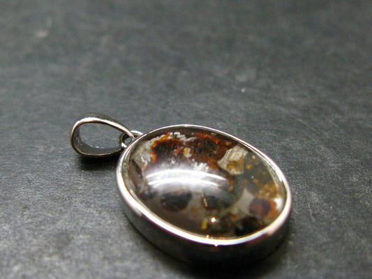 Rare Brahin Meteorite Slice With Olivine Pallasite Silver Pendant from Belarus - 1.0" - 3.0 Grams