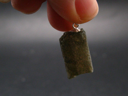 Extremely Rare Raw Gem Green Kornerupine Silver Pendant Crystal From Tanzania - 5.09 Grams - 1.0"