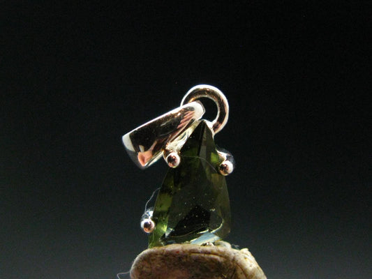 Moldavite Tektite Facetted Silver Pendant from Czech Republic - 0.7" - 1.0 Grams