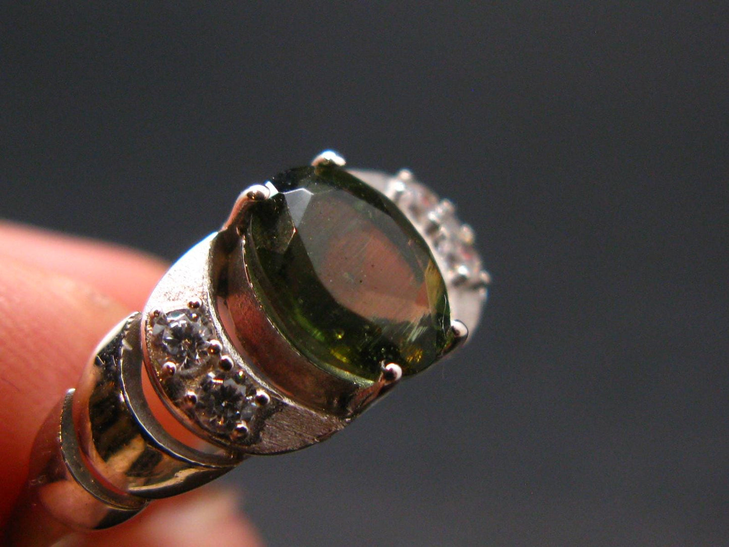 Moldavite Tektite Silver Ring from Czech Republic - Size 7.25 - 2.53 Grams