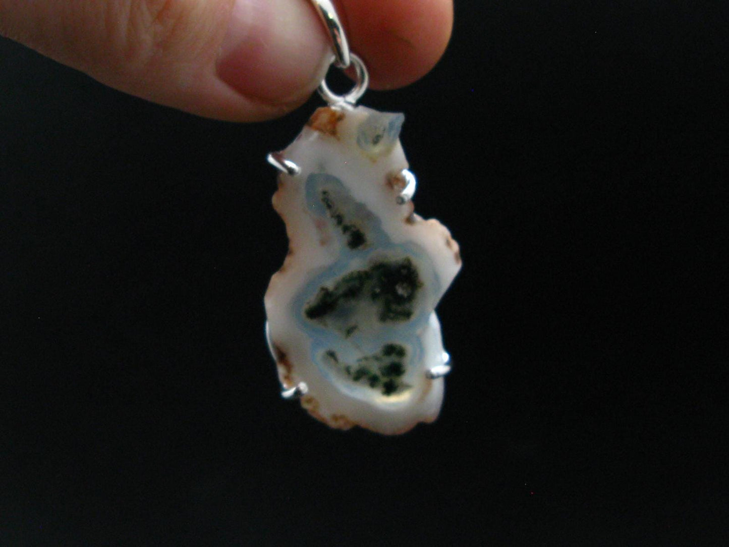Moss Agate Silver Plated Pendant From Brazil - 6.39 Grams - 1.8"