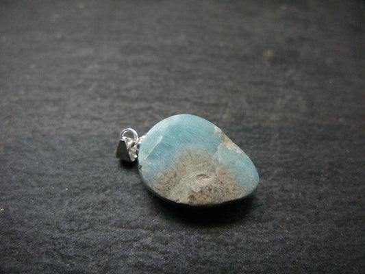 Rare Blue Larimar Pectolite Silver Pendant From Dominican Republic - 0.9"