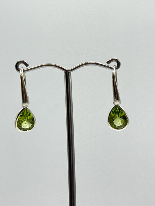 Sterling Silver Peridot Teardrop Dangle Earrings | August Birthstone