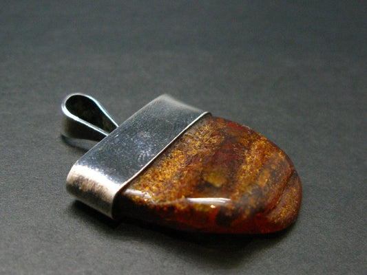 Natural Cognac Baltic Amber 925 Silver Pendant - 1.6"