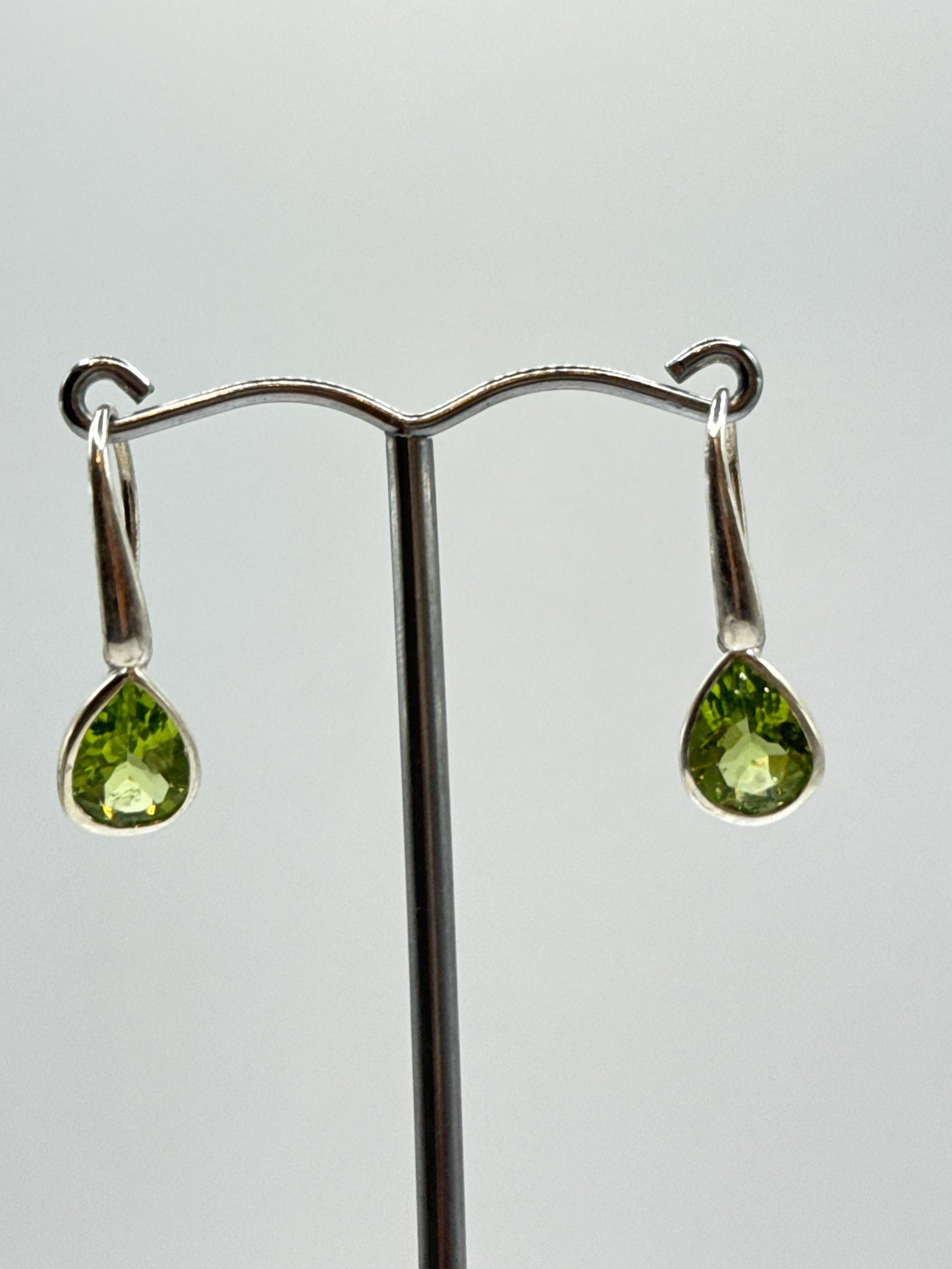 Sterling Silver Peridot Teardrop Dangle Earrings | August Birthstone