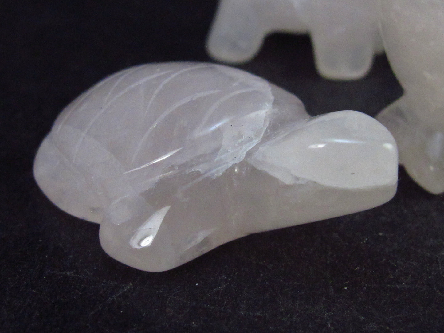 Three Small Natural Rose Quartz Carved Animals - Owl, Turtle, Elephant - 28.9 Grams