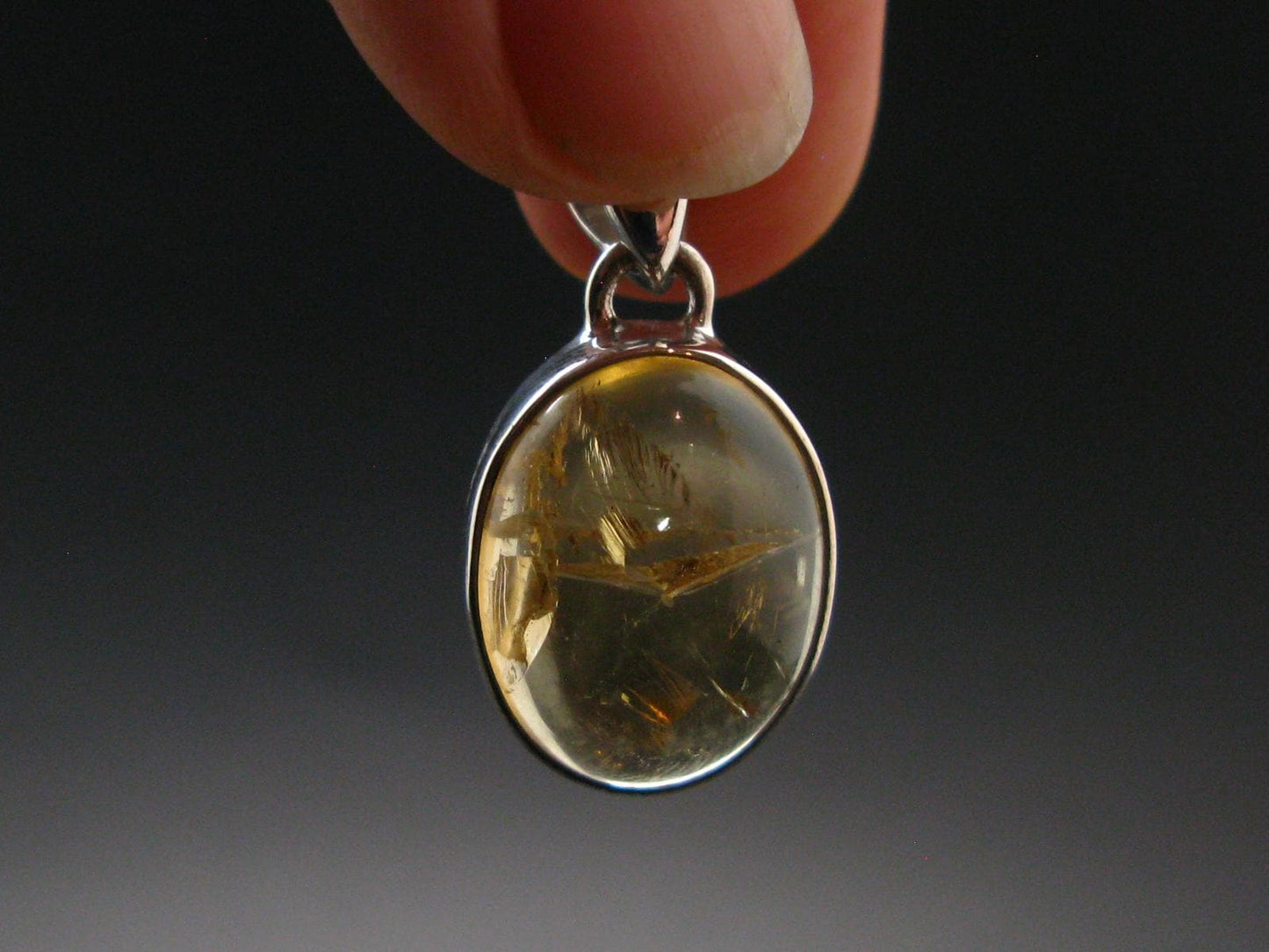 Yellow Citrine Gem Oval Sterling Silver Pendant From Brazil - 1.0" - 4.48 Grams