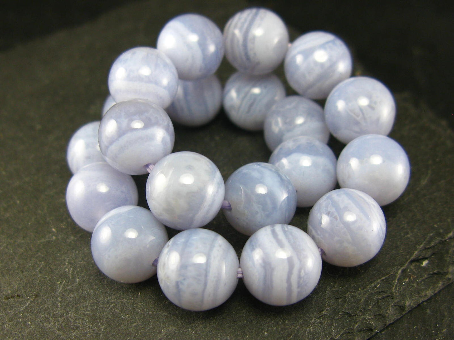 Blue Lace Agate Genuine Bracelet ~ 7 Inches ~ 10mm Round Beads