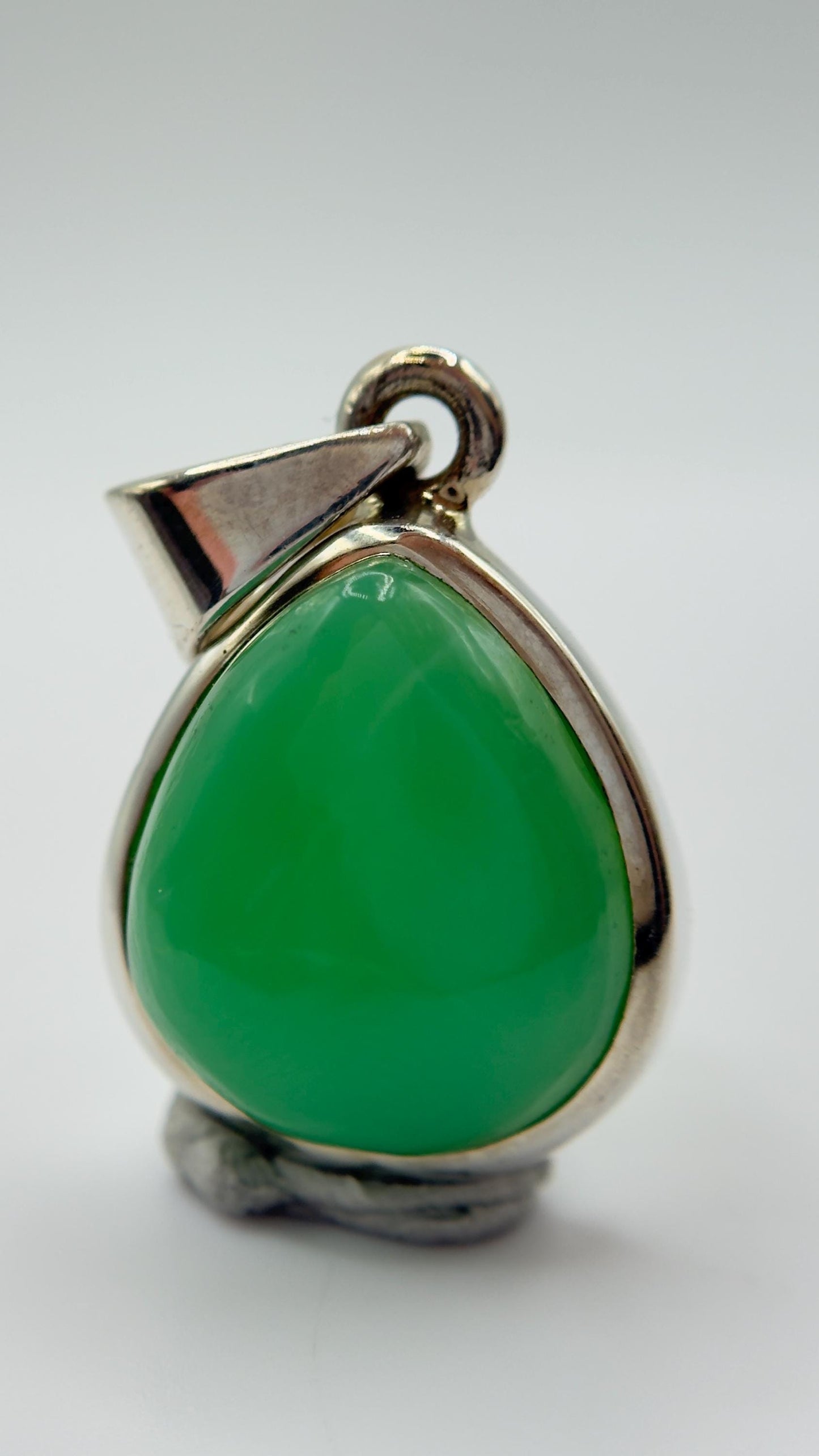 Natural Chrysoprase Drop Pendant – Green Sterling Silver Necklace Charm