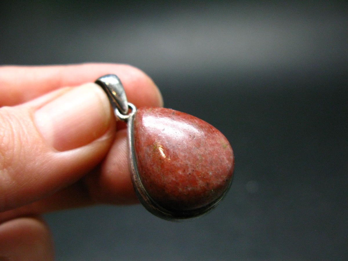 Thulite Silver Plated Pendant From Norway - 1.3" - 6.49 Grams