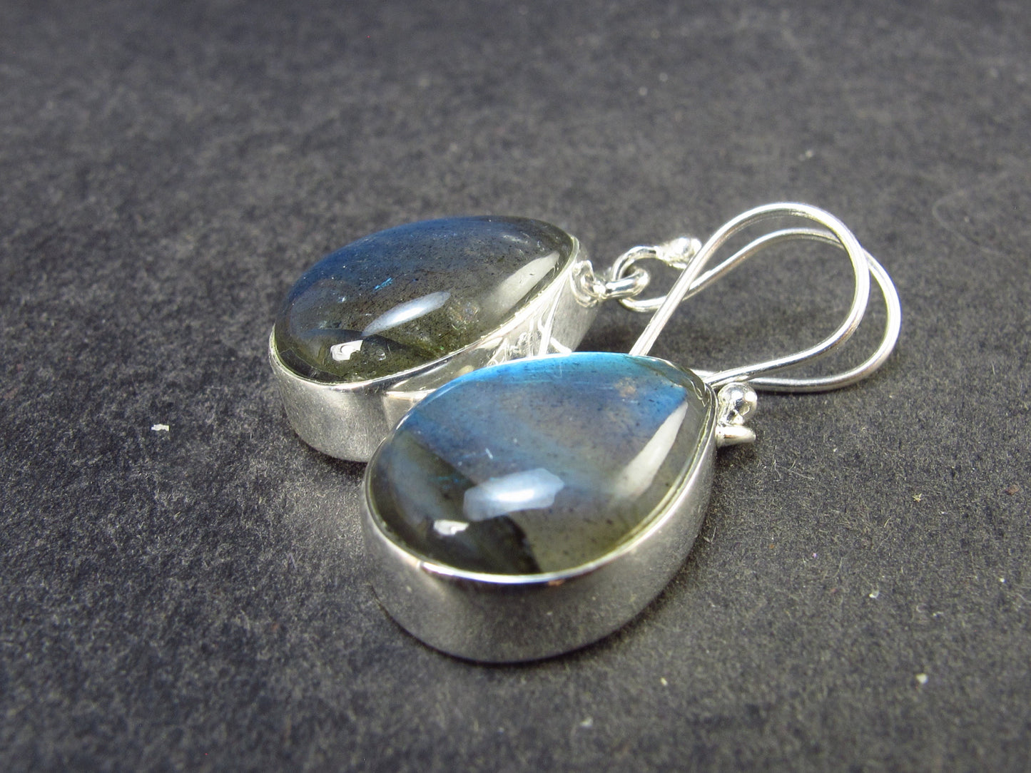 Blue Labradorite Silver Earrings From Madagascar - 6.59 Grams