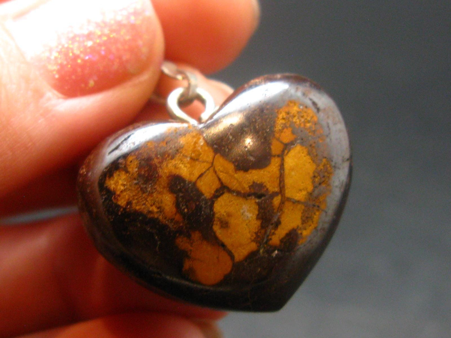 Very Rare Heart Boulder Opal Sterling Silver Pendant Necklace From Australia - 1.1" - 9.57 Grams