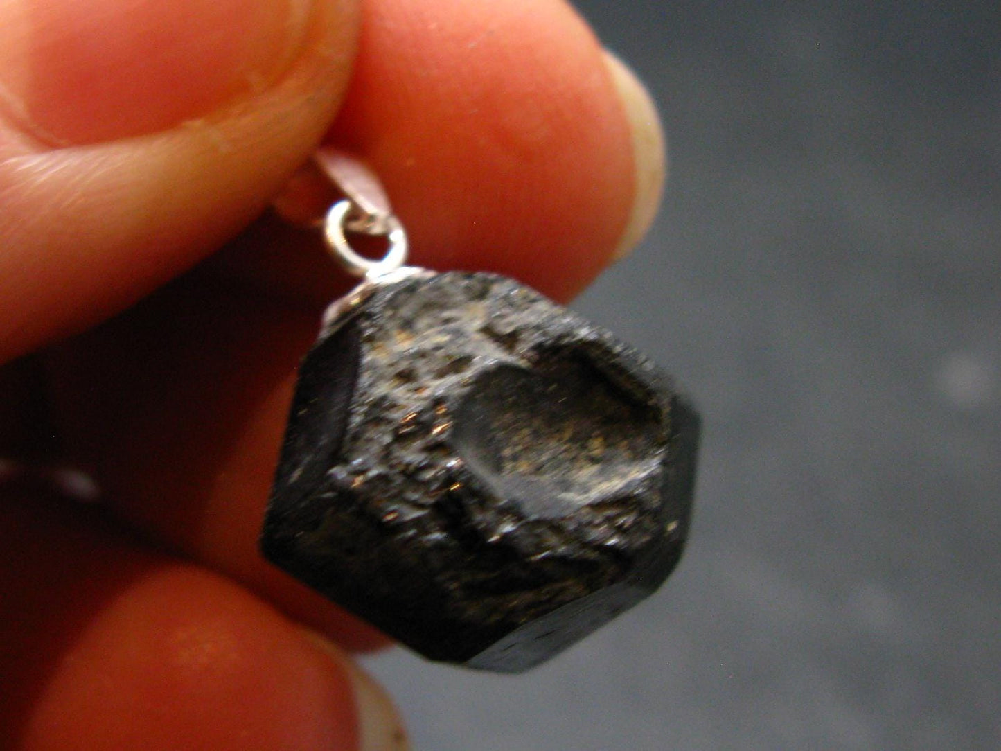 Sharp Black Melanite Andradite Garnet Silver Pendant From Mali - 0.8" - 3.77 Grams
