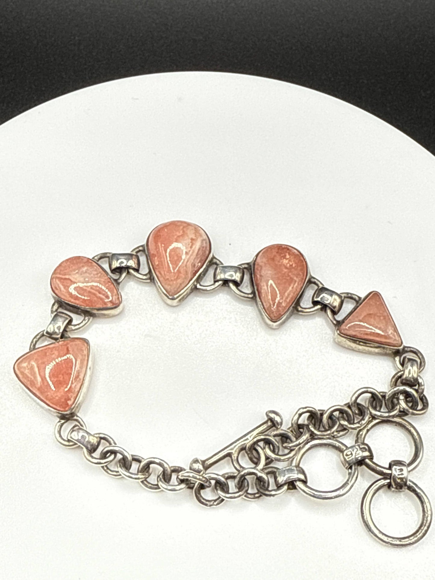 Natural Rhodochrosite Sterling Silver Bracelet | Pink Link Bracelet