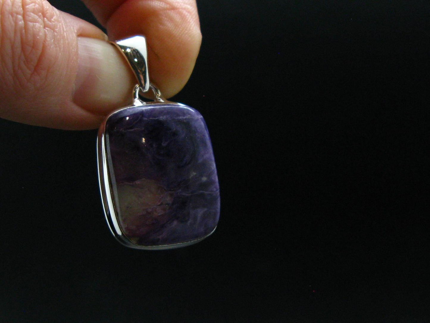 Rare High-Quality Charoite Silver Plated Pendant From Russia - 1.4" - 5.92 Grams