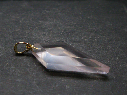 Symbol of Love and Beauty!! Natural Rose Quartz Gold Plated Pendant In 925 Silver From Brazil - 1.6" - 4.19 Grams
