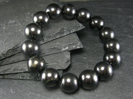 Shungite Genuine Bracelet ~ 7 Inches ~ 14mm Round Beads