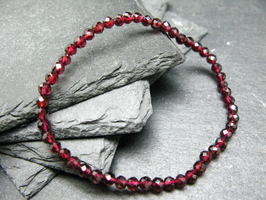 Garnet Almandine Genuine Bracelet ~ 7 Inches ~ 4mm Facetted Beads