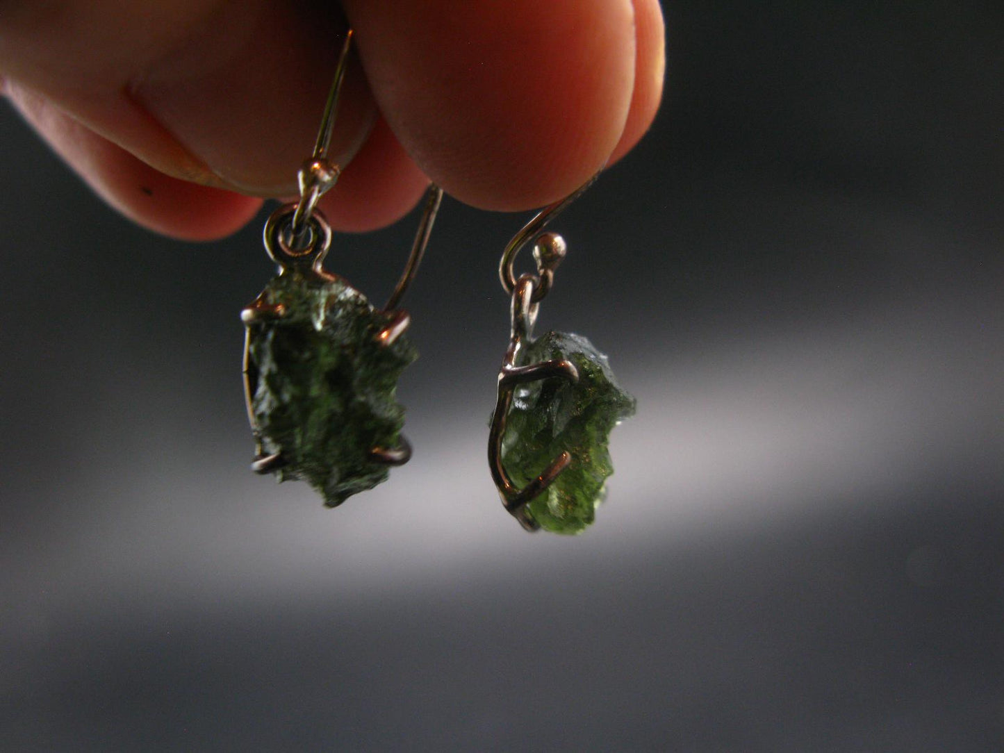 Moldavite Tektite Silver Earrings from Czech Republic - 2.6 Grams